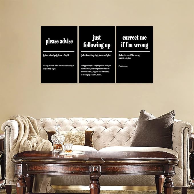 3 Piece Inspirational Canvas Wall Art, Quotes "Please Advise - Just Following up - Correct me if I'm Wrong" Motivational Print Pictures Office Decor, Framed Artwork for Home Wall Decor (72"Wx36" H)