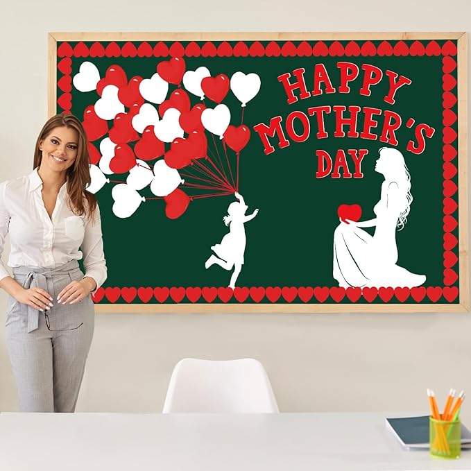 Mother's Day Bulletin Board Set Happy Mother's Day Classroom Bulletin Board Decorations Mother Child Silhouette Cutouts DIY Craft Decor for Preschool Nursery Toddler Kids Decor Wall Door