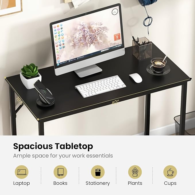Giantex 40-Inch Black Small Computer Desk, Home Office Writing Desk with Heavy-Duty Metal Frame, Modern Simple Gaming Table PC Workstation, Versatile Small Desk for Bedroom