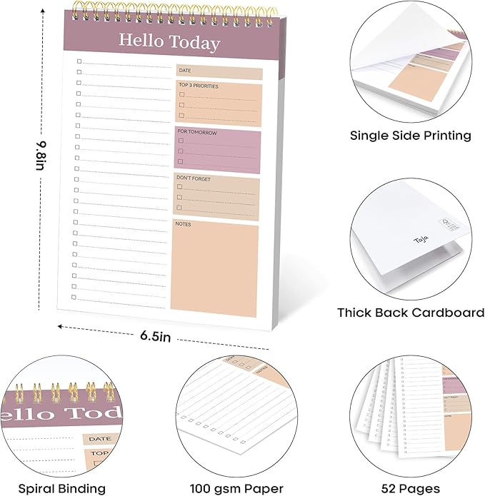 Taja To Do List Notepad - To Do List Notebook for Work with 52 Sheets, 9.8" x 6.5", Undated Daily Planner Perfect for Daily Tasks and Goal Setting, Notepad Suitable for Office, Home & School - Purple
