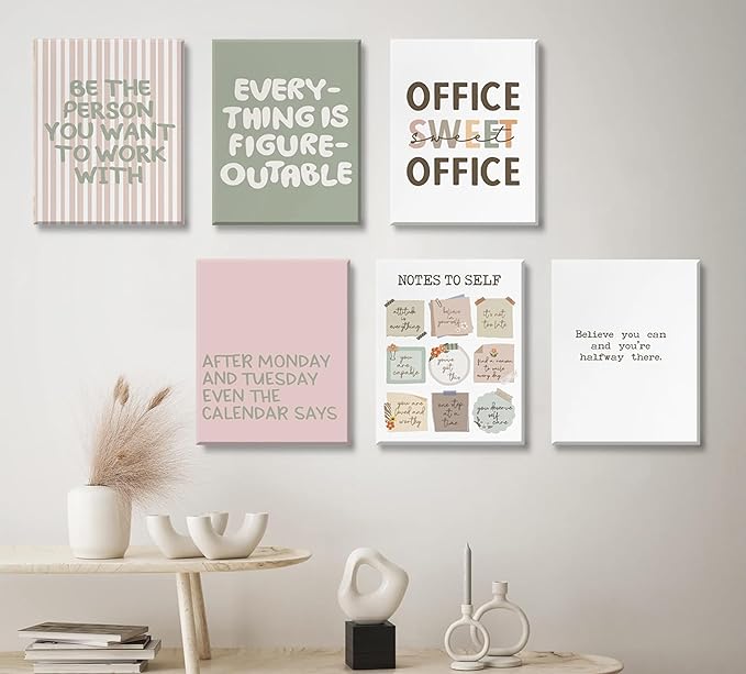 Office Inspirational Wall Art,Teamwork Motivational Wall Decor for Office,Workplace Canvas Wall Art Set of 6,Inspiring Quotes Poster Prints 8x10In Unframed
