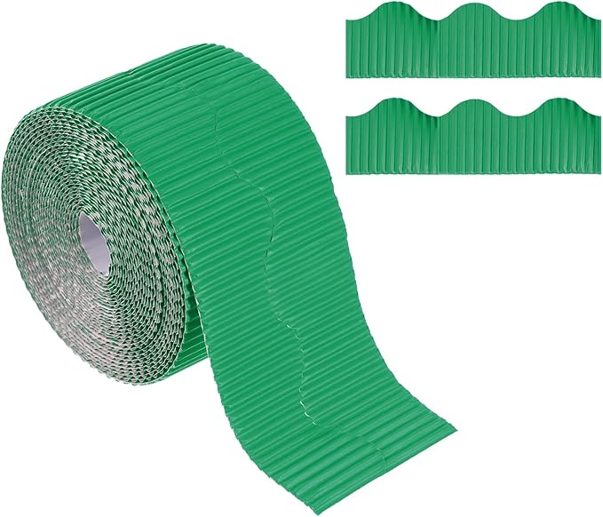 PATIKIL 3.9inch x 49.2ft Bulletin Board Border, Scalloped Trim Paper Corrugated Paper for Locker Classroom Decor Black White Cork Poster Boards, Dark Green