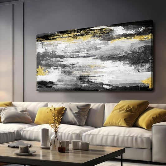 Kureful Gold And Black Wall Art Living Room Decor Canvas Paintings Wall Decorations Large Wall Art for Bedroom Abstract Wall Decor 24”x48”
