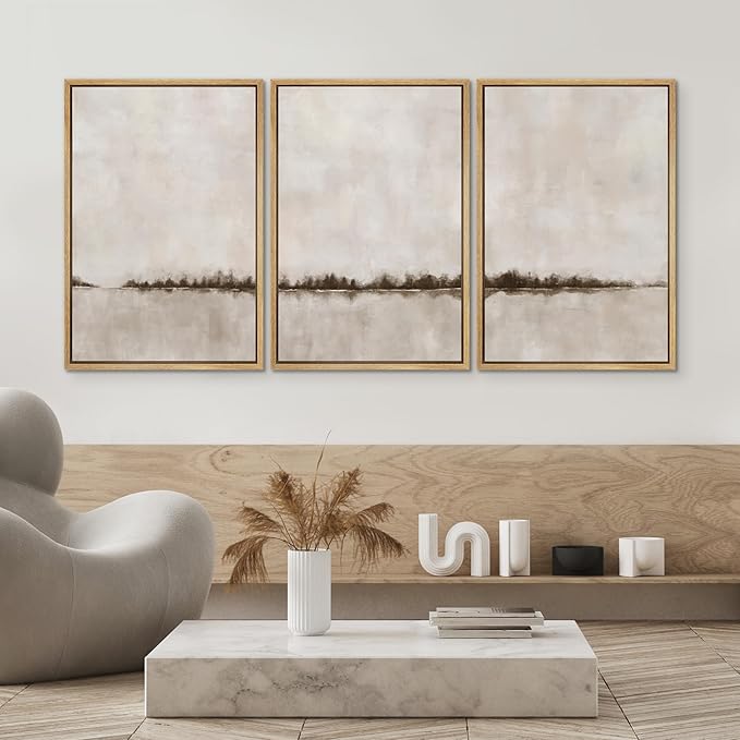SIGNWIN Framed Canvas Print Wall Art Set Brown Tan Pastel Watercolor Grunge Landscape Abstract Shapes Illustrations Decorative Relax/Calm Zen for Living Room, Bedroom, Office - 16"x24"x3 Natural