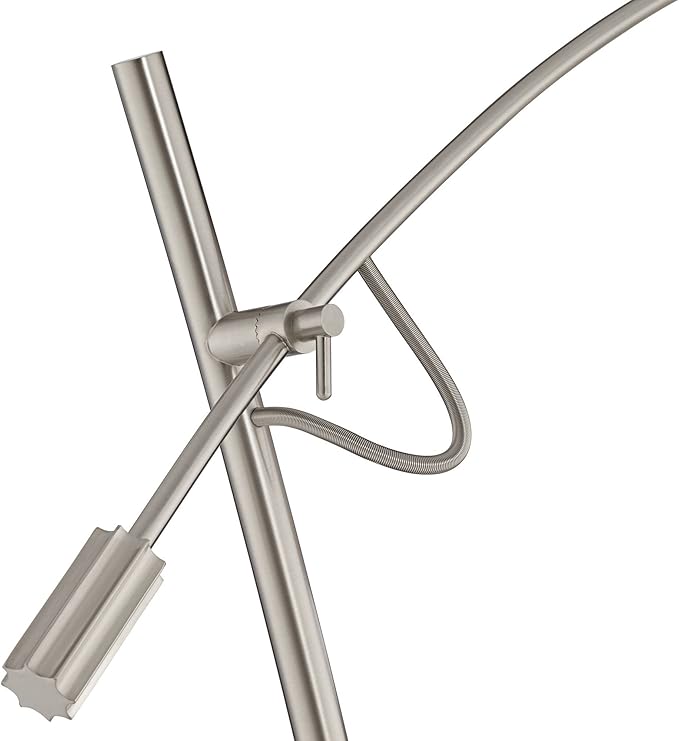 Possini Euro Design Modern Standing Arc Floor Lamp Adjustable Boom Arm 69" Tall Brushed Nickel Off White Linen Fabric Drum Shade Decor for Living Room Reading House Bedroom Home