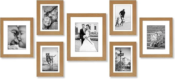 Americanflat Set of 7 Picture Frames with Shatter-Resistant Glass - Gallery Wall Frame Set with One 11x14, Two 8x10 and Four 5x7 Frames - Signature Collection - Dark Oak
