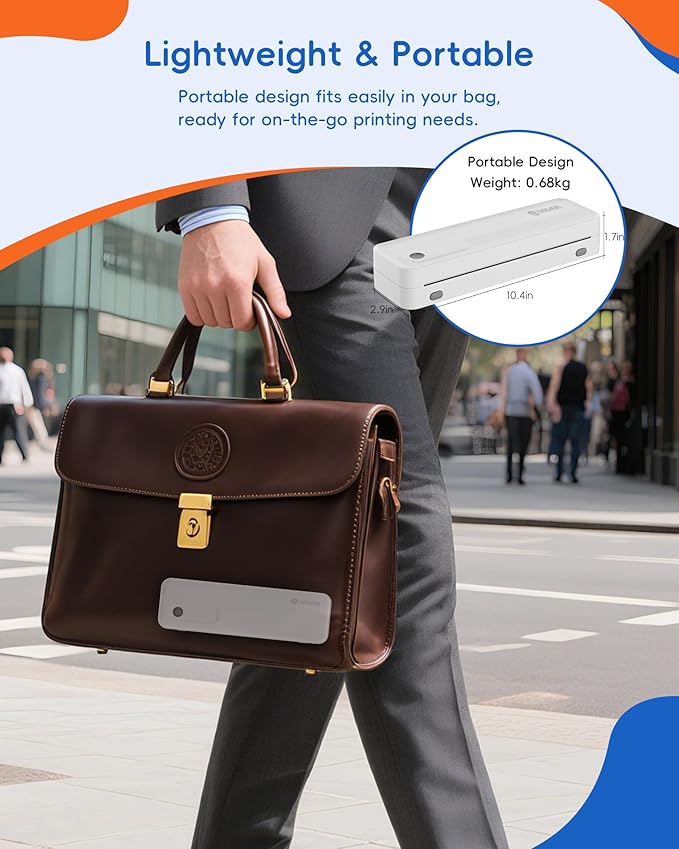 A41 Bluetooth Thermal Printer, Portable Inkless Printer for Travel Supports 8.5 x 11 Inch Paper, Small Mobile Printing Device Ideal for Office, School, Home