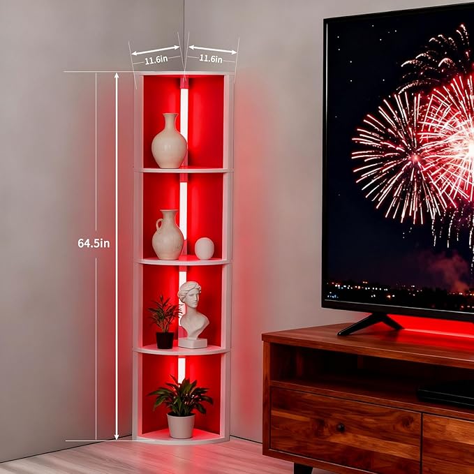 RGBCW Floor Lamp with Shelves, Smart Modern Floor Lamp with Music Sync, Color Changing Corner Display Shelf Lamp, Dimmable Standing Lamp for Living Room and Bedroom, Office, White