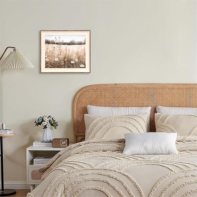 ASTRDECOR Framed Nature Wall Art Prints, Vintage Wildflower Field Landscape Canvas Wall Art Bedroom, Autumn Oil Painting Botanical Artwork, Plant Pictures Farmhouse Wall Decor Living Room - 10''x12''