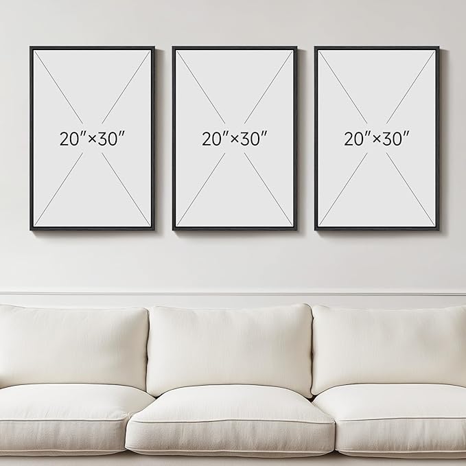 Large Framed Black and White Gray Abstract Wall Art, Set of 3 Piece Modern Canvas Prints Paintings Artwork for Walls, Minimalist Pictures for Living Room Bedroom Dining Room Hallway Wall Decor 20x30 In