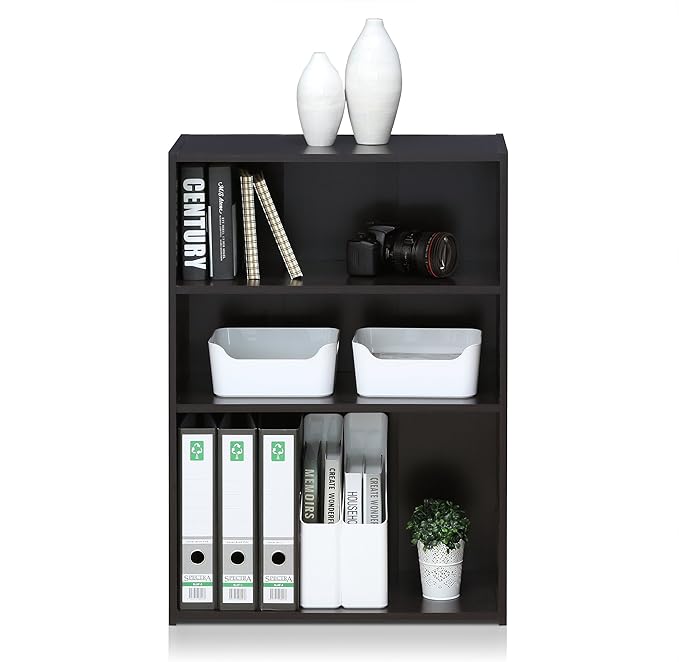 Furinno WRIGHT Book Shelf, 3-Tier Modern Bookshelf, Bookcase with Closed Back, 11.6" x 24.5" x 35.3", for Living Room, Bedroom, Home Office, Cinnamon Cherry