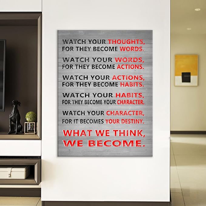 Motivational Watch Your Thoughts Canvas Wall Art Large Size Poster Painting Inspirational Quotes Picture Print Wall Decor Artwork for Living Room Office Gym School Stretched and Framed [30''Wx 40''H]