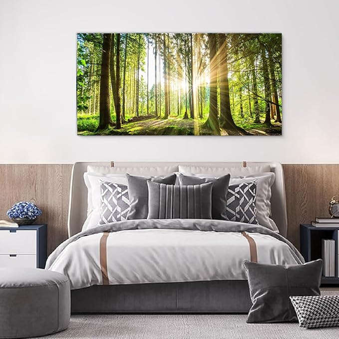 Yxbhhym-Large Living Room Wall Art Landscape Picture Painting Spring Forest Canvas Wall Art Natural Sun Tree Prints Green Room Decor Sunset Poster Office Artwork Home Bedroom Wall Decorations