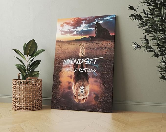Mindset is Everything Wall Art - Inspirational Motivational Poster Print 12x18 Inches, Lightweight Canvas Wall Decor with Wooden Frame, Quotes for Office, Study Room - Positive Affirmation Art