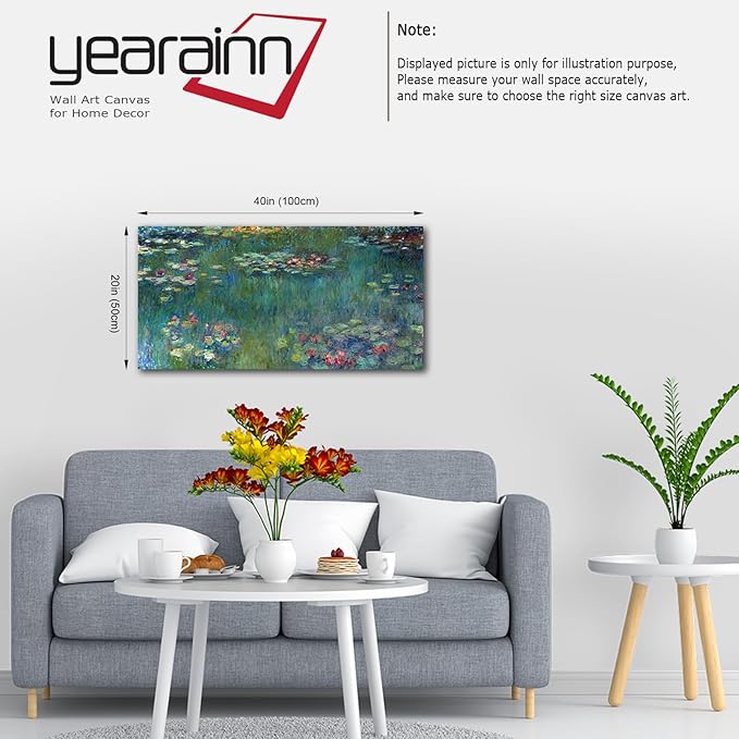 Yearainn Large Canvas Wall Art Water Lilies by Claude Monet Landscape Contemporary Wall Art Nature Picture for Home Office Wall Decor Framed Ready to Hang