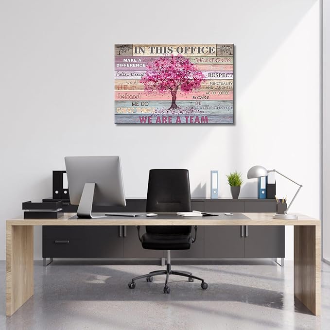 Office Wall Decor Inspirational Wall Art for Office Motivation Positive Quotes Wall Decor for Women Pink Tree Signs Picture Prints for Home 24x16in Framed