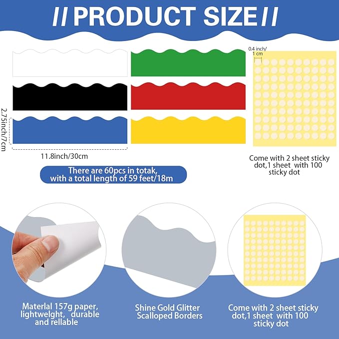 Containlol 188 Pcs Bulletin Board Borders Letters Stars Cutouts Set Include 59ft Poster Board Trims, Alphabet Letter Star Number Punctuation for Classroom(Y2k Bright Color)