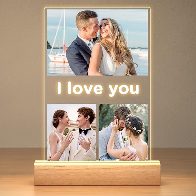 Custom Picture Frames with Photo, Personalized Photo Frame with Night Light, Customized Gifts for Girlfriend Boyfriend, Personalized Anniversary Birthday Gifts for Women Men Her Him Couple