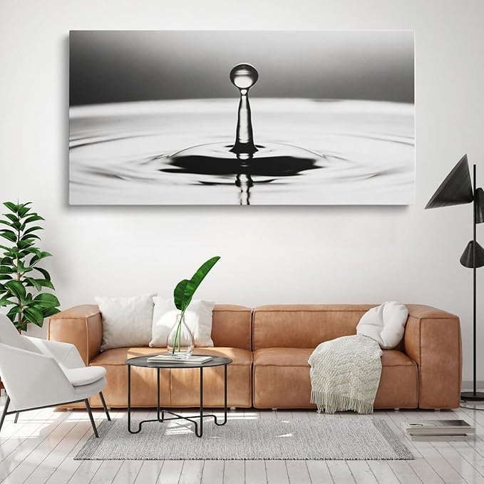 Black White Water Drop Framed Canvas Wall Art for Bedroom, Minimalist Wall Decor 58" L x 28" W