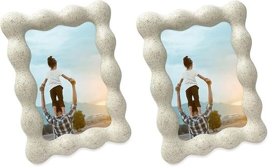 Isaac Jacobs 4x6 Natural Sand Resin Picture Frame, Elegant Undulating Curve Design for Tabletop & Wall Display Photo Frame, Home Décor, Art, Photo Gallery (4x6, Natural Sand) (Pack of 2)