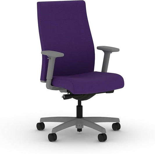 HON Ignition 2.0 Fabric Office Chair, Upholstered, Adjustable Arms, Advanced Synchro-Tilt Recline Executive Ergonomic Office Chair, Titanium Frame, Iris
