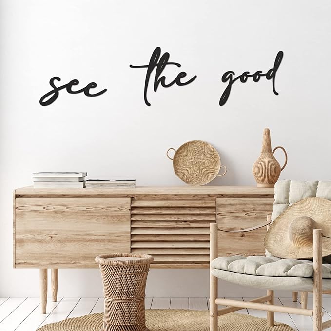 Unittype 3 Pcs Inspirational Wall Art Black See The Good Walls Art Mental Health Office Wall Decor Boho Rustic Modern Wood Motivational Walls Decals for Living Room Kitchen Bedroom