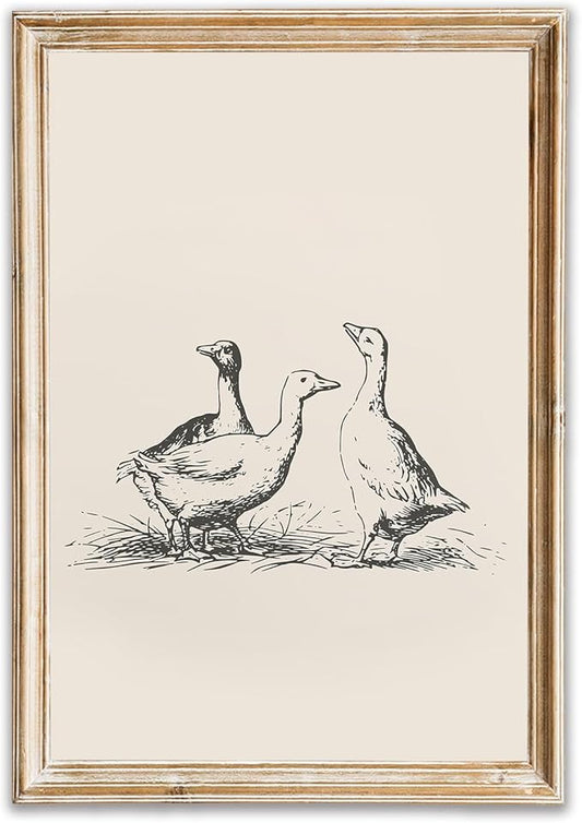 Vintage Duck Wall Art Prints Minimalist Abstract Animal Picture for Wall Decor Antique Vintage Painting Farmhouse Wall Decor Country Farm Animal Artwork for Living Room Kitchen Decor -16x24inch Poster