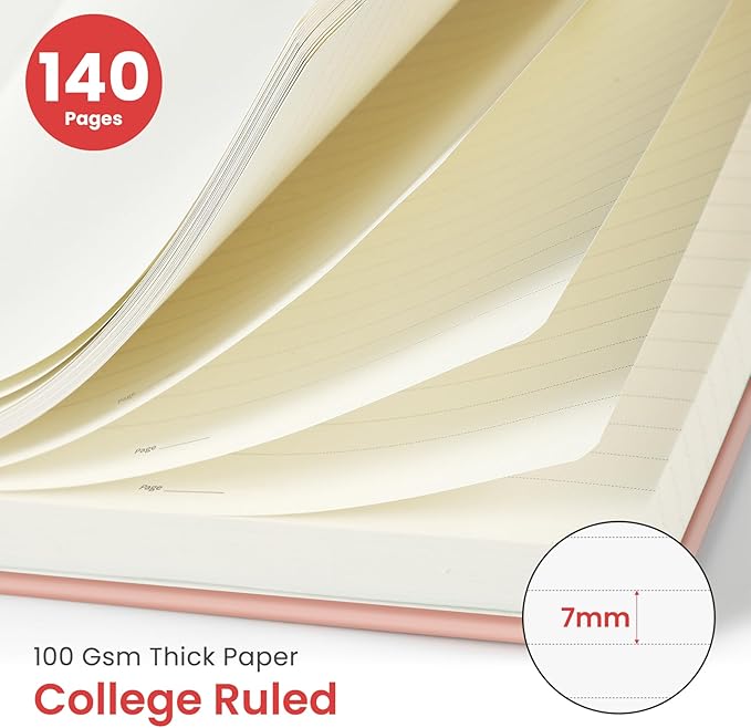 Taja Lined Spiral Journal Notebook for Women & Men, 140 Pages, College Ruled Hardcover Notebook for Work & Note Taking, Journals for Writing, A5(5.7" x 7.9") - Pink