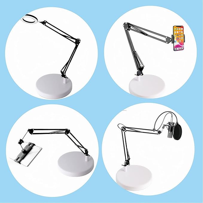 Desk Lamp Base: Round inches Mounting Stand for Desk Lamps,Magnifying Glass with Light,Mic Arm Desk Mount,Swing Arm Desk Lamp,for Home Office,Compatible for lk-1 cl-2 (Silver)