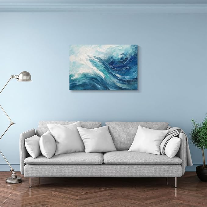 gaosoul Canvas Print Modern Abstract Ocean Paintings Blue and White Wall Art Poster or Living Room Bedroom Hallway Office Decoration 36x24in