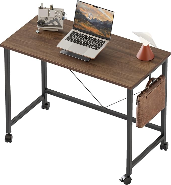 Mericonia 32 inch Rolling Computer Desk with Wheels, Gaming Desk for Small Spaces, Modern Simple Style Table for Home Office, Study Writing Table