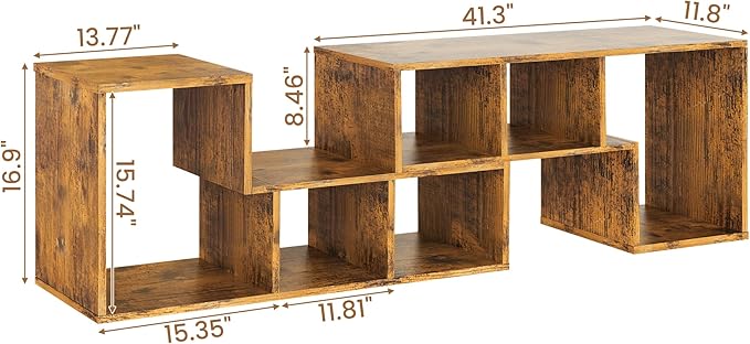 Recaceik Cube Bookshelf 2 Shelf Bookcase L-Shaped TV Console Stand Modern Entertainment Center with Open Storage Shelves for CDs/Movies/Books for Living Room, Bedroom, Home Office, Rustic Brown
