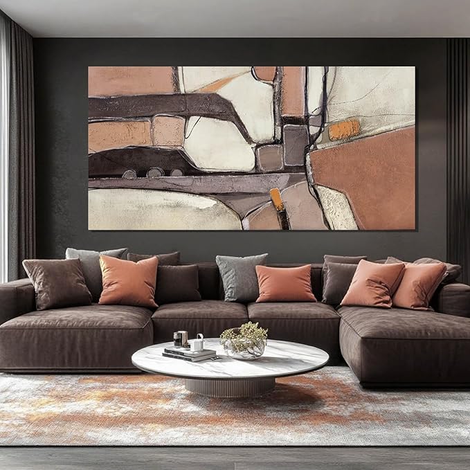 Grey Canvas Wall Art, Brown Trendy Abstract Art Wall Decor for Room, Aesthetic Pictures for Dining Room Wall, 29" x 58" Wooden Framed