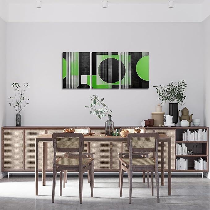 jejeloiu 12"x16"x3pcs Office Decorations Artwork Posters Modern Geometric 3 Piece Canvas Wall Art for Living Room Bedroom Green Abstract Art Picture Wall Decor