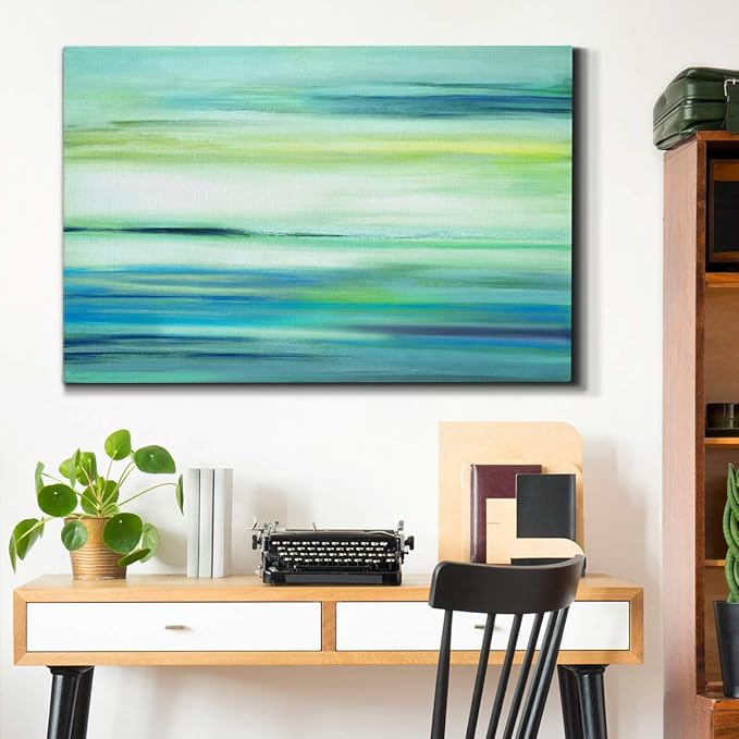 Landscape Wall Art Premium Gallery Wrapped Canvas Abstract Ocean Forest Modern Artwork Decoration for Living Room Kitchen Bathroom Office, Ready to Hang