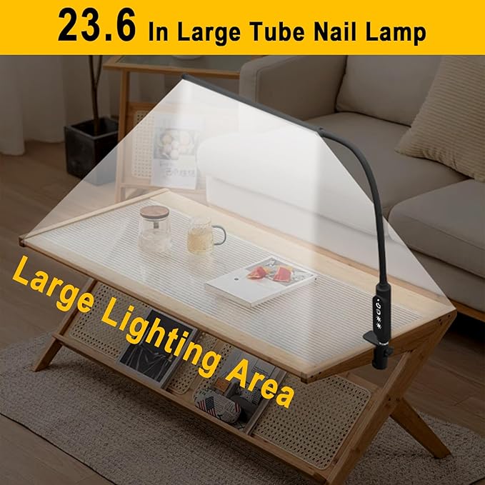 CGBE Nail Light for Desk: 360° Adjustable Nail Lamp for Desk with 3 Color Modes 5 Brightness, 23.6-Inch Led Desk Lamp for Salon Manicurist Tattoo Crafts Sewing Work Reading Game - Black