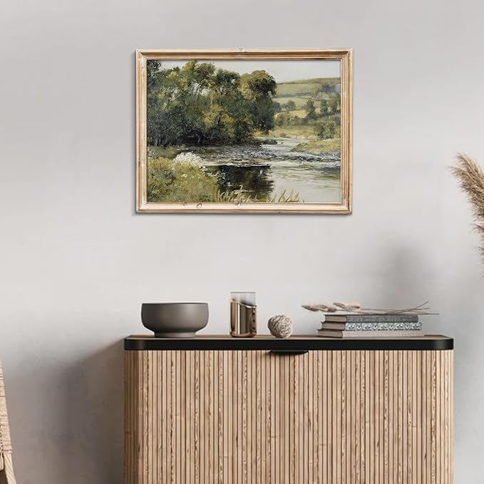 uniro Nature Landscape Vintage Wall Art for Home Decor, Antique River Canvas Wall Art, Farmhouse Muted Spring Summer Paintings Art Picture Aesthetic for Bedroom Bathroom Living Room Office Decor (8" x 10"-UNFRAMED)