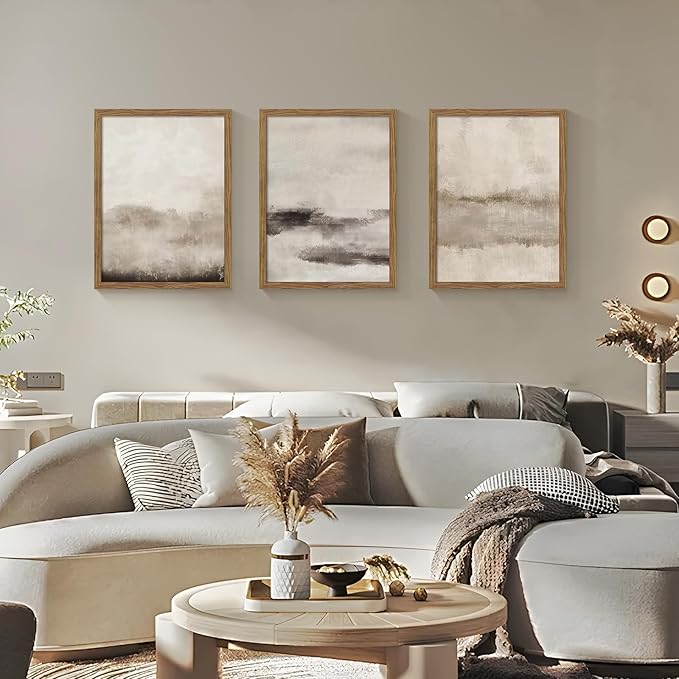 3 Piece Large Abstract Framed Wall Art, Neutral Beige Modern Art Wall Decor, Contemporary Minimalist Canvas Prints, Watercolor Paintings for Living Room Bedroom Dining Room Office 16x24 Inch