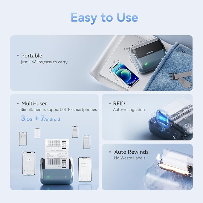 NIIMBOT 4 Inch Thermal Label Maker, B4 Bluetooth Label Printer for Shipping Packages, Small Business, Home, Office, Portable Sticker Maker with 1 Roll 3.94'' x3.94'' Label-75pcs/roll
