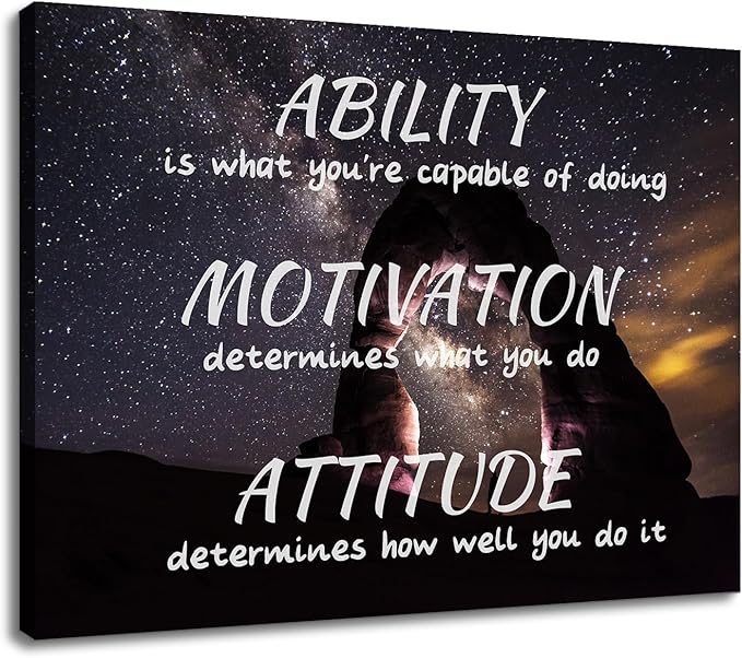 QYHART Attitude Motivation Canvas Wall Art Ability Inspirational Posters Pictures Motivational Painting Prints Artwork for Living Room Home Decor Framed Ready to Hang [40''W x 30''H]
