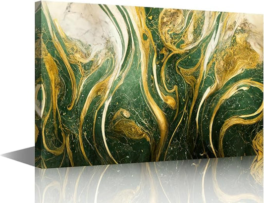 Marble Art Canvas Wall Art 1 Panel Abstract Wall Decor Gold and Blue Design Art Poster Prints on Canvas for Native Americans Living Room Home Wall Decor Stretched and Framed Ready to Hang 36x24 in