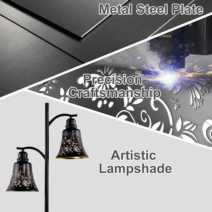 64.56" Tall Rustic Floor Lamp,2-Light Tree Gothic Black Metal Butterfly Lampshade Farmhouse Floor Lamps for Living Room,Western Standing Floor Light for Bedroom,Home,Office,Corner,Bar