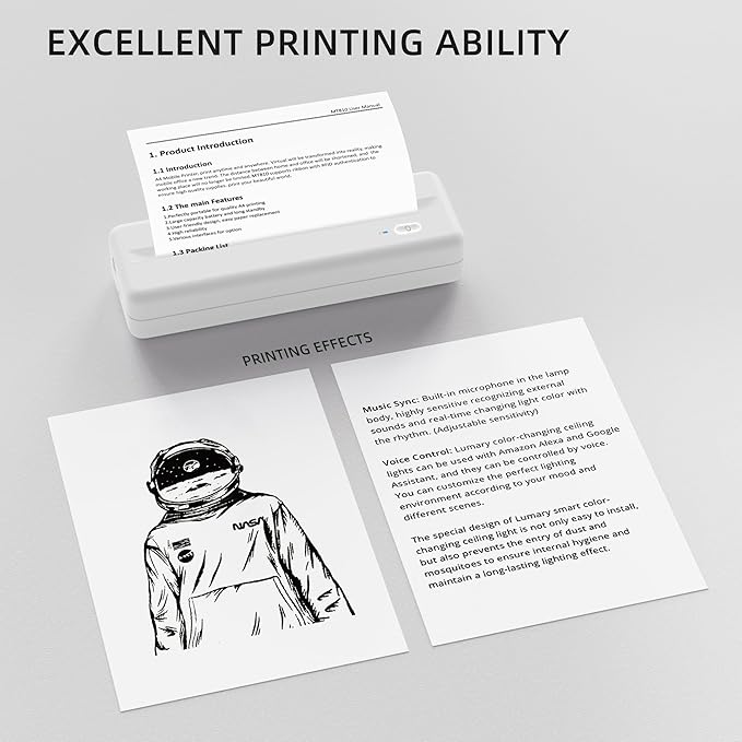 Inkless Wireless Printer for Home Offices & Travel, Supports 8" & 4" Thermal Paper Roll, Perfect for iOS Android & Laptops, Compact Printer for Bussiness Trips, No Ink Needed