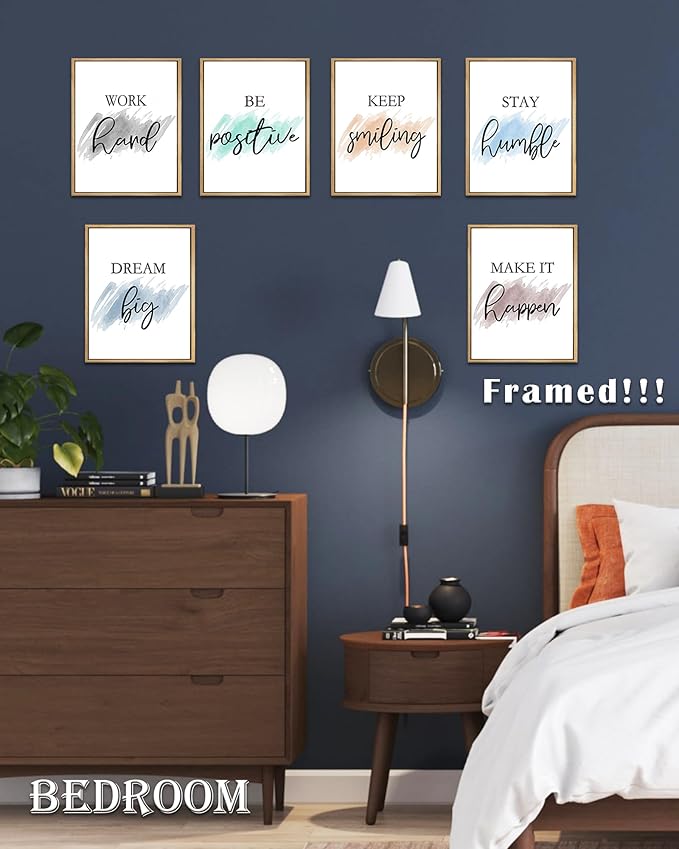Drsoum Motivational Wall Decor Inspirational Office Wall Art Quotes Encouraging Canvas Framed Posters for Office Bedroom Sayings - 8" x10" x6 PCS Framed