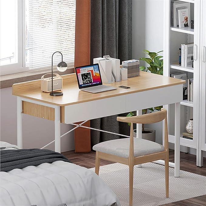 Computer Desk Desk Study Table Simple Wooden PC Desk Office Modern Writing Table Universal Laptop Stand Home Furniture PC Workstation with 2 Drawers Home Study Table, 2 Colors Office Desk ( Color : Br