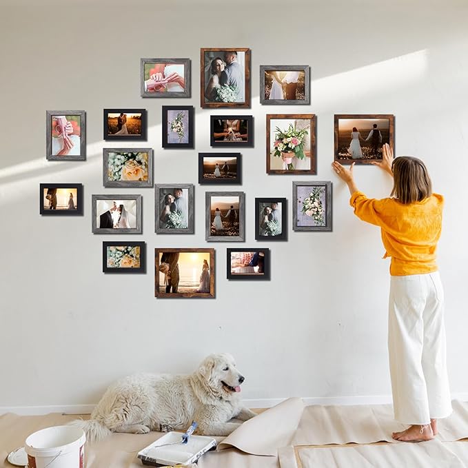 Namalu 20 Pcs Gallery Wall Frames Set Rustic Picture Frames Collage Assorted Photo Wall Decor Pack for Hanging or Tabletop Display Multi Sizes with 8 x 10, 5 x 7, 4 x 6 (Classic Color)