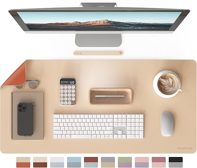 RENMTURE Double-Sided Two-Tone Faux Leather Desk mat Desktop Organization and Accessories Home and Office Large Mouse pad Game and Work (Apricot/Orange, 36"x17")