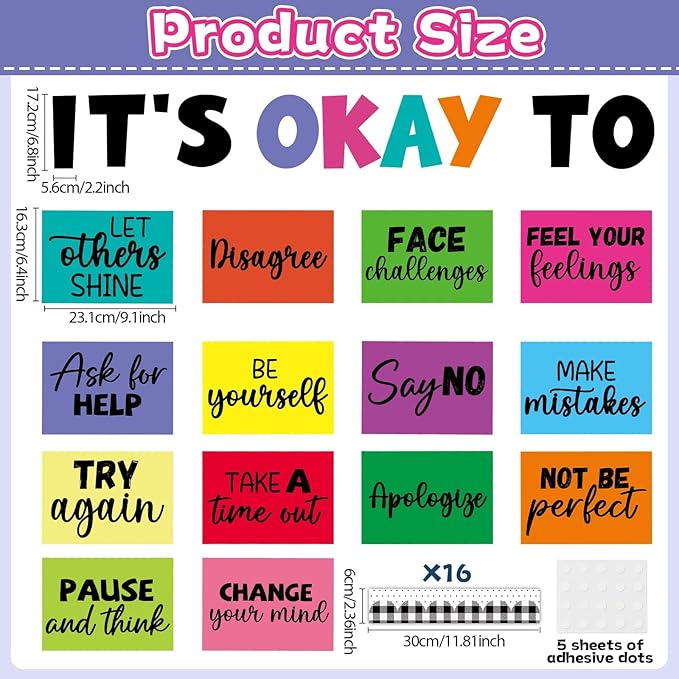 Mental Health Poster IT’S OK to Colorful Bulletin Board Set Therapy Classroom Decorations Growth Mindset Inspirational Positive Affirmations Wall Art Decor for Kid Teacher School Counselor Supplies
