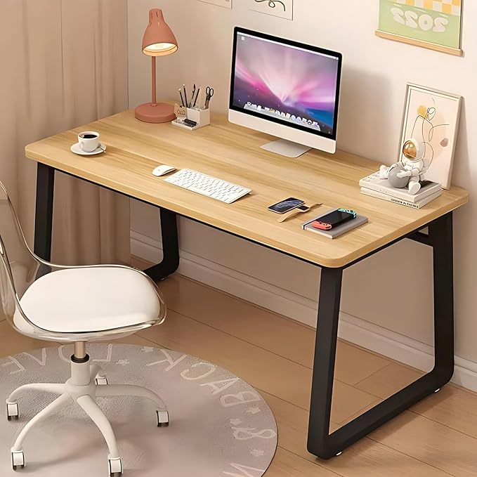 Solid Wood Computer Desk,Modern Simple Computer Desk,Study Writing Desk,Home Office Desk with Metal Legs,Laptop Pc Table Workstation for Home Office(100x60x74cm(39x24x29inch), Walnut B)
