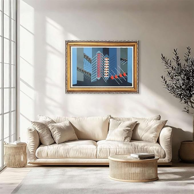 Framed Abstract Geometric Workers Poster Canvas Print Art Modern Minimalist Aesthetic Wall Art Painting Pictures Wall Decor Stunning Home Decor for Office Living Room (Retro Framed,24L"x36W")